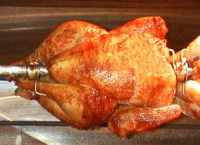 Spit-roasted chicken, perfectly browned